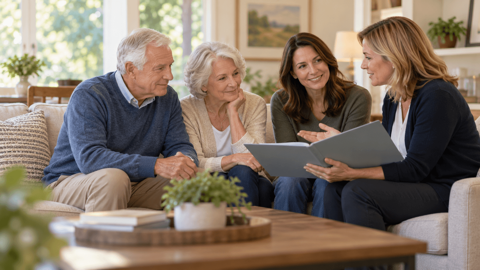Family members reviewing information with a care coordinator